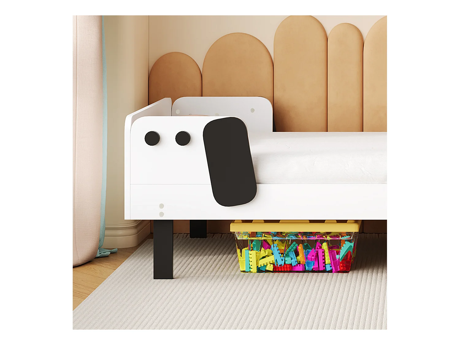 Letto per bambini 90 x 200 cm, a forma di cucciolo, struttura in legno massello, con rete a doghe, bianco senza materasso