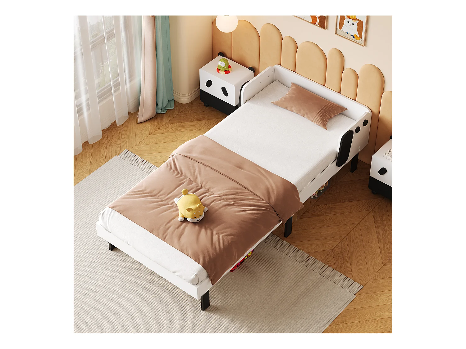 Letto per bambini 90 x 200 cm, a forma di cucciolo, struttura in legno massello, con rete a doghe, bianco senza materasso