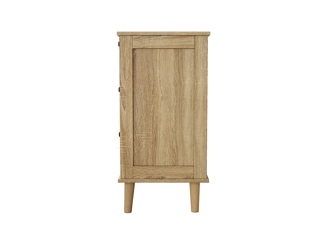 Kommode 4 Rattan Schubladen - mit Schwarzem Griff - Massivholzfüße 80x40x80cm