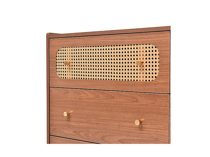 Kommode 6 Schubladen - mit Goldenen Metallgriffen und Füßen - Abgerundete Ecken Nussbaum 120x40x90cm