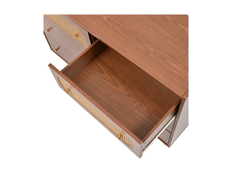 Kommode 6 Schubladen - mit Goldenen Metallgriffen und Füßen - Abgerundete Ecken Nussbaum 120x40x90cm