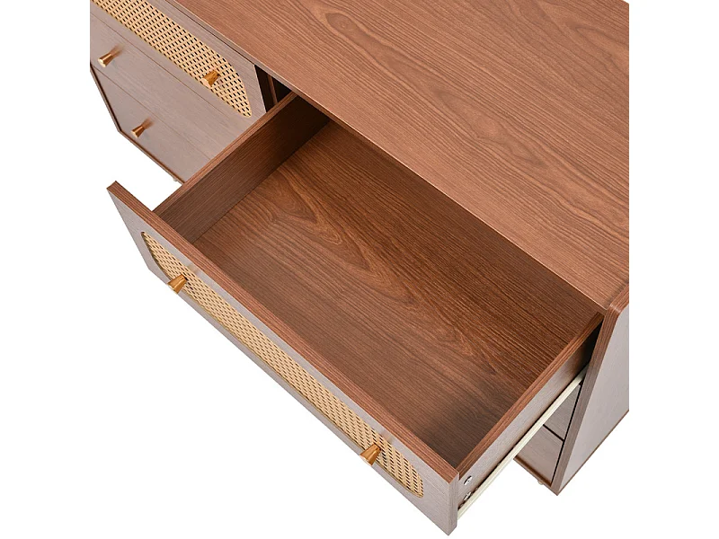 Kommode 6 Schubladen - mit Goldenen Metallgriffen und Füßen - Abgerundete Ecken Nussbaum 120x40x90cm