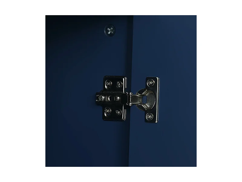 Commode 3 tiroirs, avec 2 portes et pieds en métal, motif d'écailles de poisson, coins arrondis, Bleu, 120x40x83cm