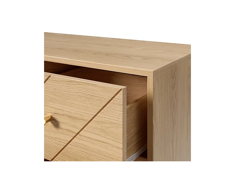 Kommode 9 Schubladen - mit Eisenfüßen - Spanplatte - Hell Natur 120x39x80cm