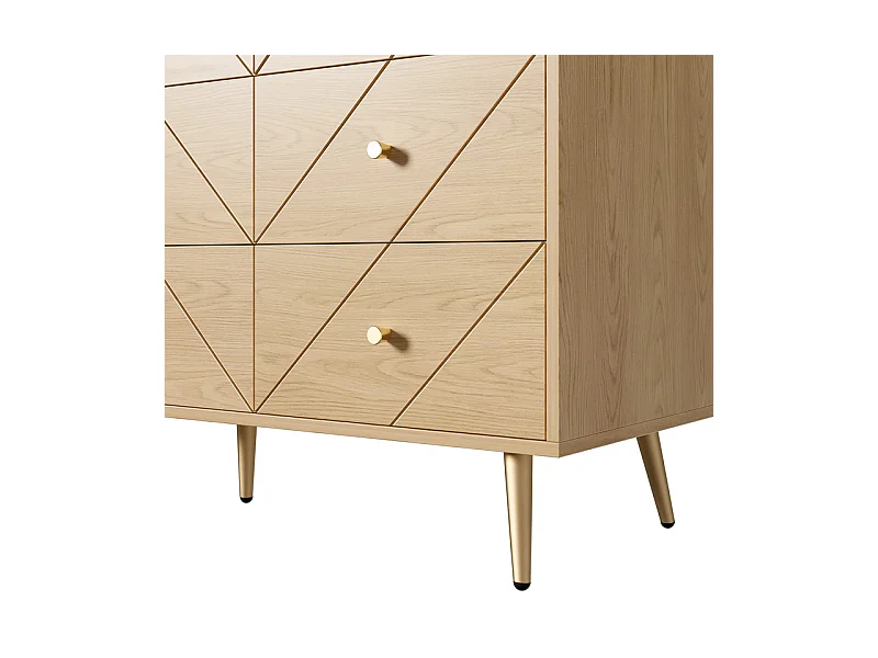 Kommode 9 Schubladen - mit Eisenfüßen - Spanplatte - Hell Natur 120x39x80cm