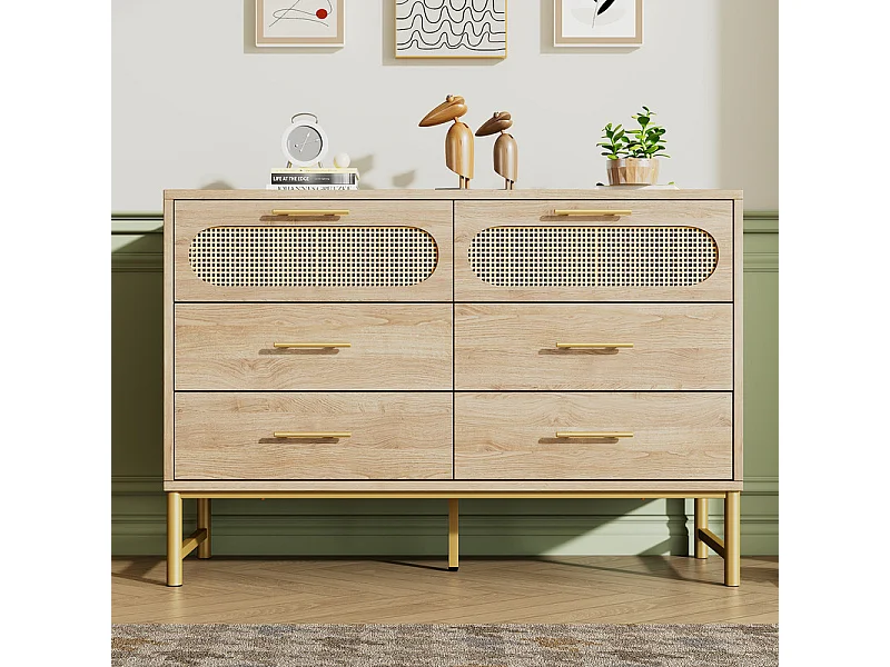 Kommode 6 Schubladen - mit Metallgriffen und Füßen - Kippsicherung 120x40x74cm