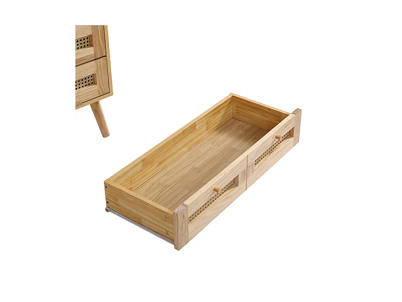 Kommode 3 Rattan Schubladen - mit Klappdeckel - Metallgriff und Holzfüße 80x40x83cm