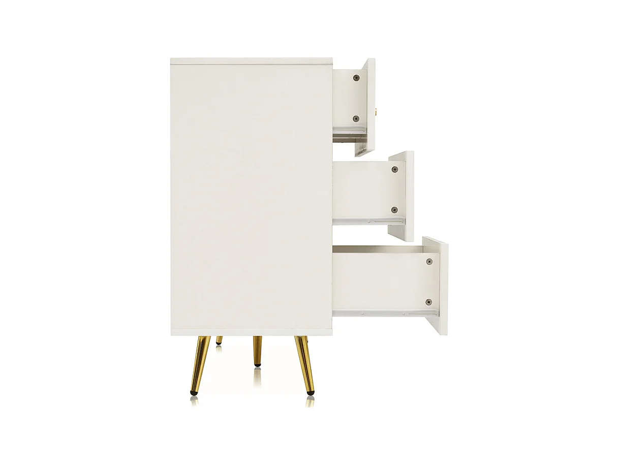 Commode 6 tiroirs - avec pieds en métal - façades de tiroirs galbées - Blanc - 120x40x85cm