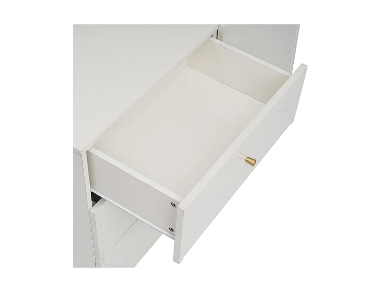Commode 6 tiroirs - avec pieds en métal - façades de tiroirs galbées - Blanc - 120x40x85cm