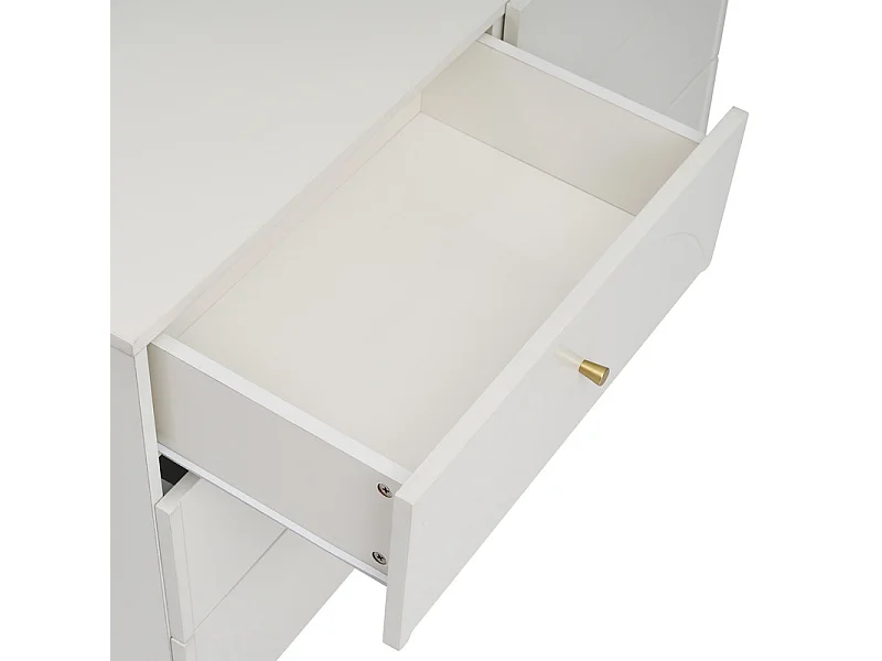 Commode 6 tiroirs - avec pieds en métal - façades de tiroirs galbées - Blanc - 120x40x85cm