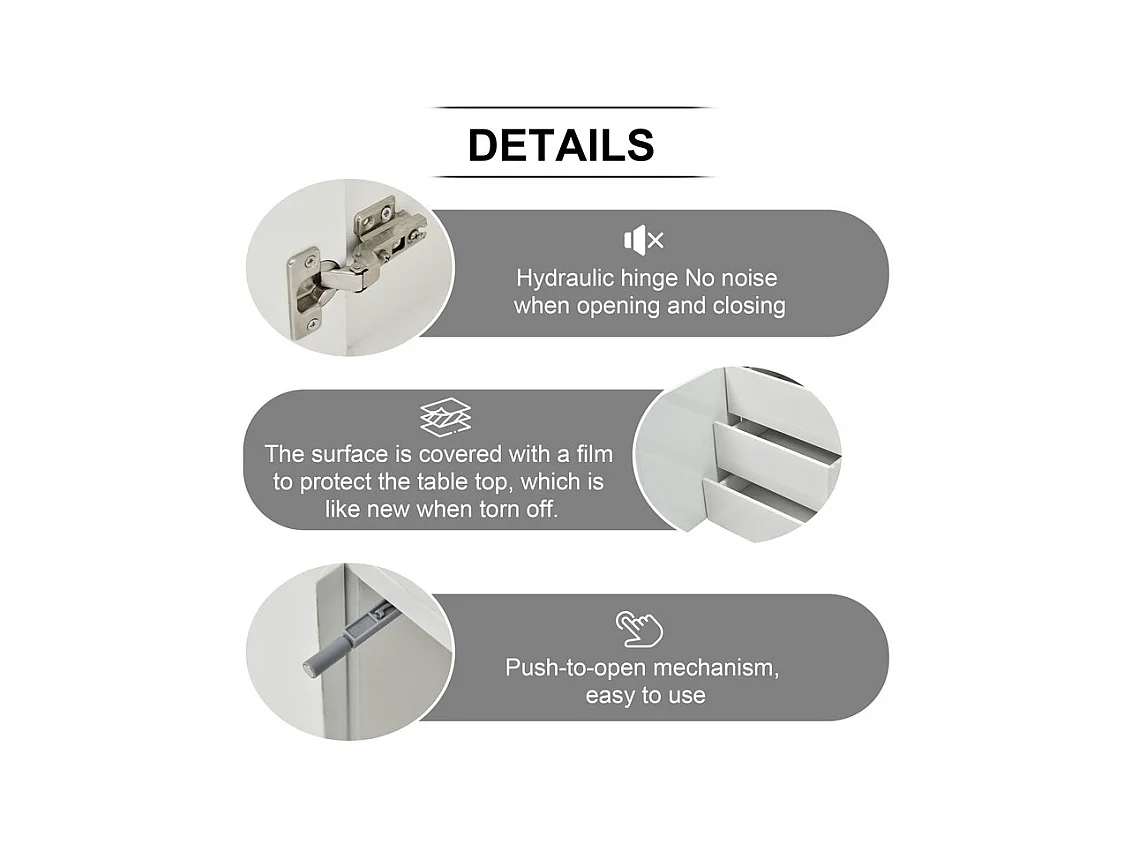 Commode 3 tiroirs - avec RGB LED et 2 portes - sans poignée - brillant - Blanc - 140x38x72cm