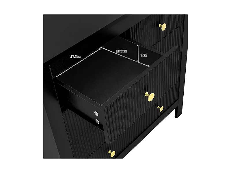 Commode 5 tiroirs - avec poignées dorées - pieds épaissis - Noir - 79x39,5x80,5cm