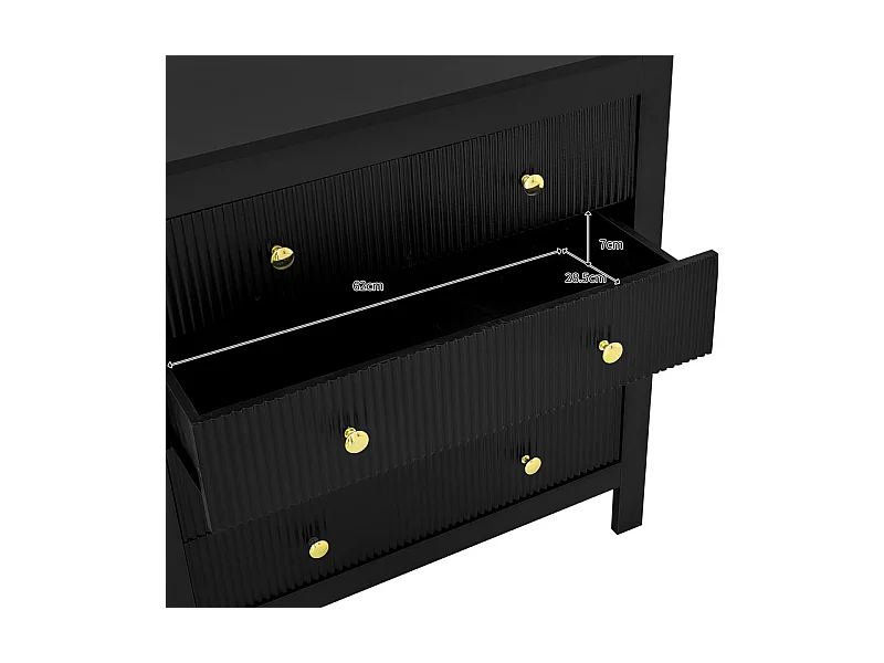 Commode 5 tiroirs - avec poignées dorées - pieds épaissis - Noir - 79x39,5x80,5cm