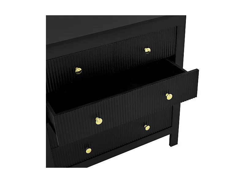 Commode 5 tiroirs - avec poignées dorées - pieds épaissis - Noir - 79x39,5x80,5cm