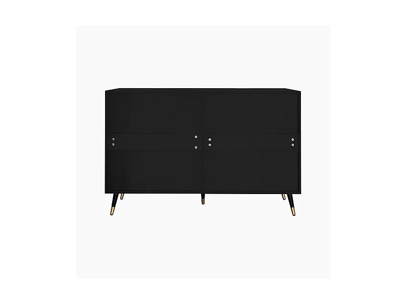 Commode 6 tiroirs - avec aux poignées et aux pieds dorés - surface ondulée - Noir - 120x40x77cm