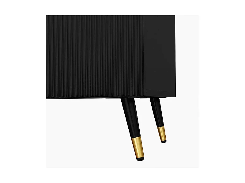 Commode 6 tiroirs - avec aux poignées et aux pieds dorés - surface ondulée - Noir - 120x40x77cm