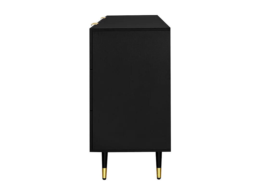 Commode 6 tiroirs - avec aux poignées et aux pieds dorés - surface ondulée - Noir - 120x40x77cm