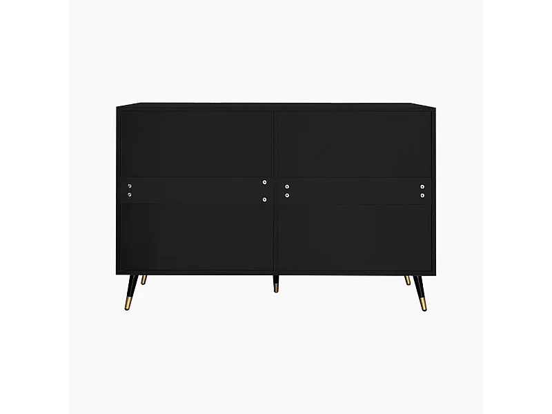 Commode 6 tiroirs - avec aux poignées et aux pieds dorés - surface ondulée - Noir - 120x40x77cm
