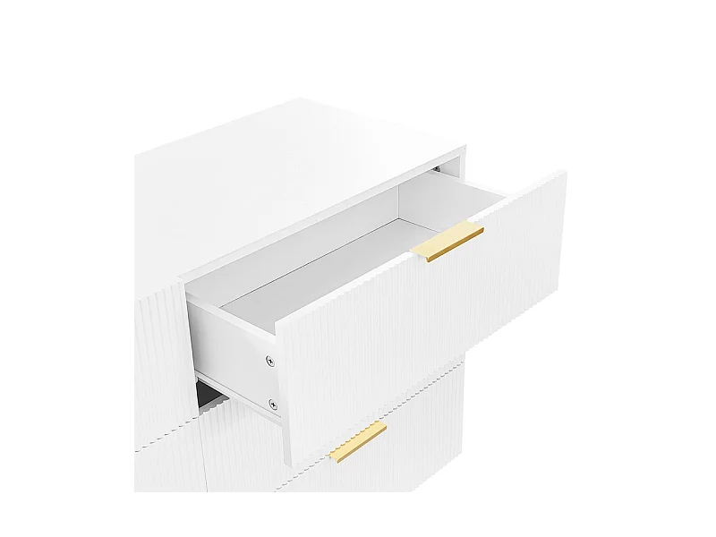 Commode 6 tiroirs - avec aux poignées et aux pieds dorés - surface ondulée - Blanc - 120x40x77cm