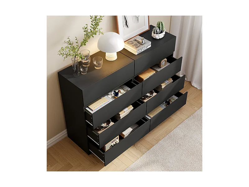 Commode 4 Tiroirs - MDF - avec glissières de métal - sans poignée - 70x40x96cm - Noir