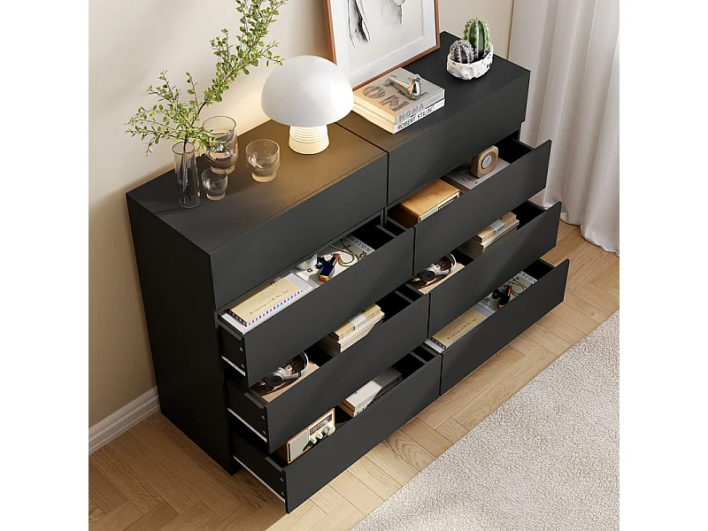 Commode 4 Tiroirs - MDF - avec glissières de métal - sans poignée - 70x40x96cm - Noir