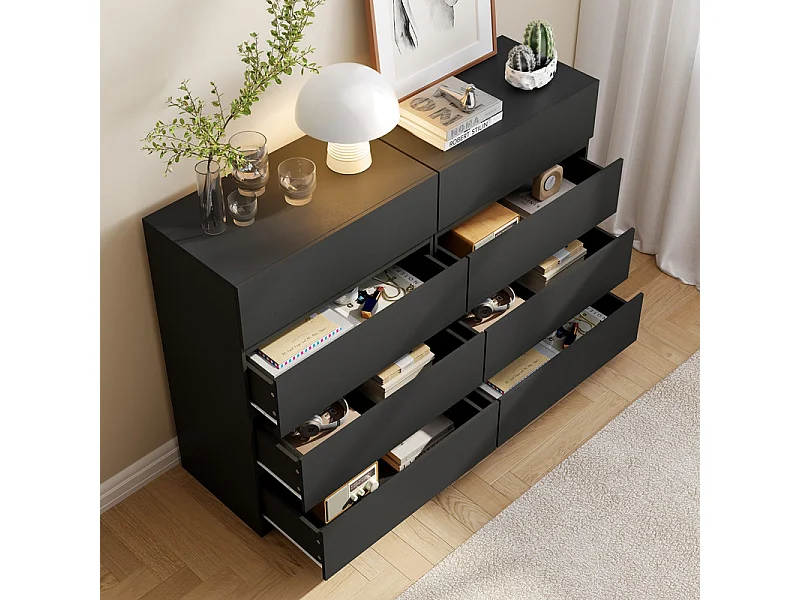 Commode 4 Tiroirs - MDF - avec glissières de métal - sans poignée - 70x40x96cm - Noir