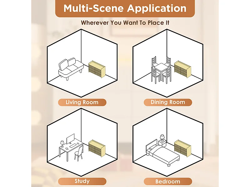 Kommode 6 Schubladen - mit LED Beleuchtung und Kippsicherung - Rillen Design 120x40x75cm