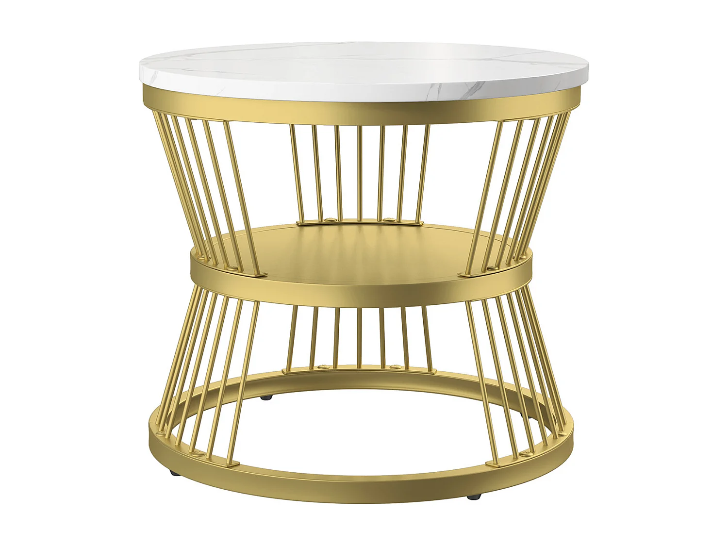 Table basse gigogne 2 pièces – Ensemble blanc effet marbre avec piètement doré, design moderne et élégant