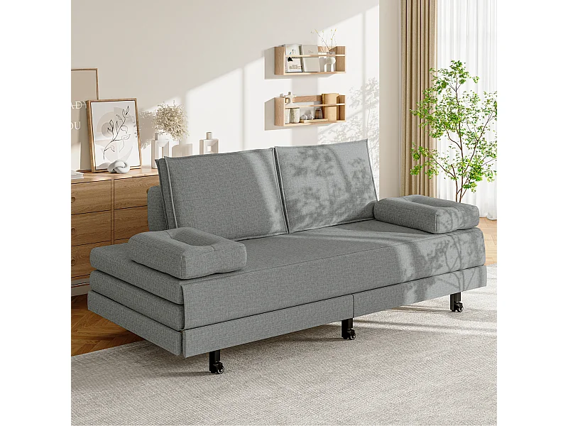 Canapé-lit en tissu gris 90x200 cm, extensible jusqu’à 180x200 cm, pliable et pratique pour gain de place