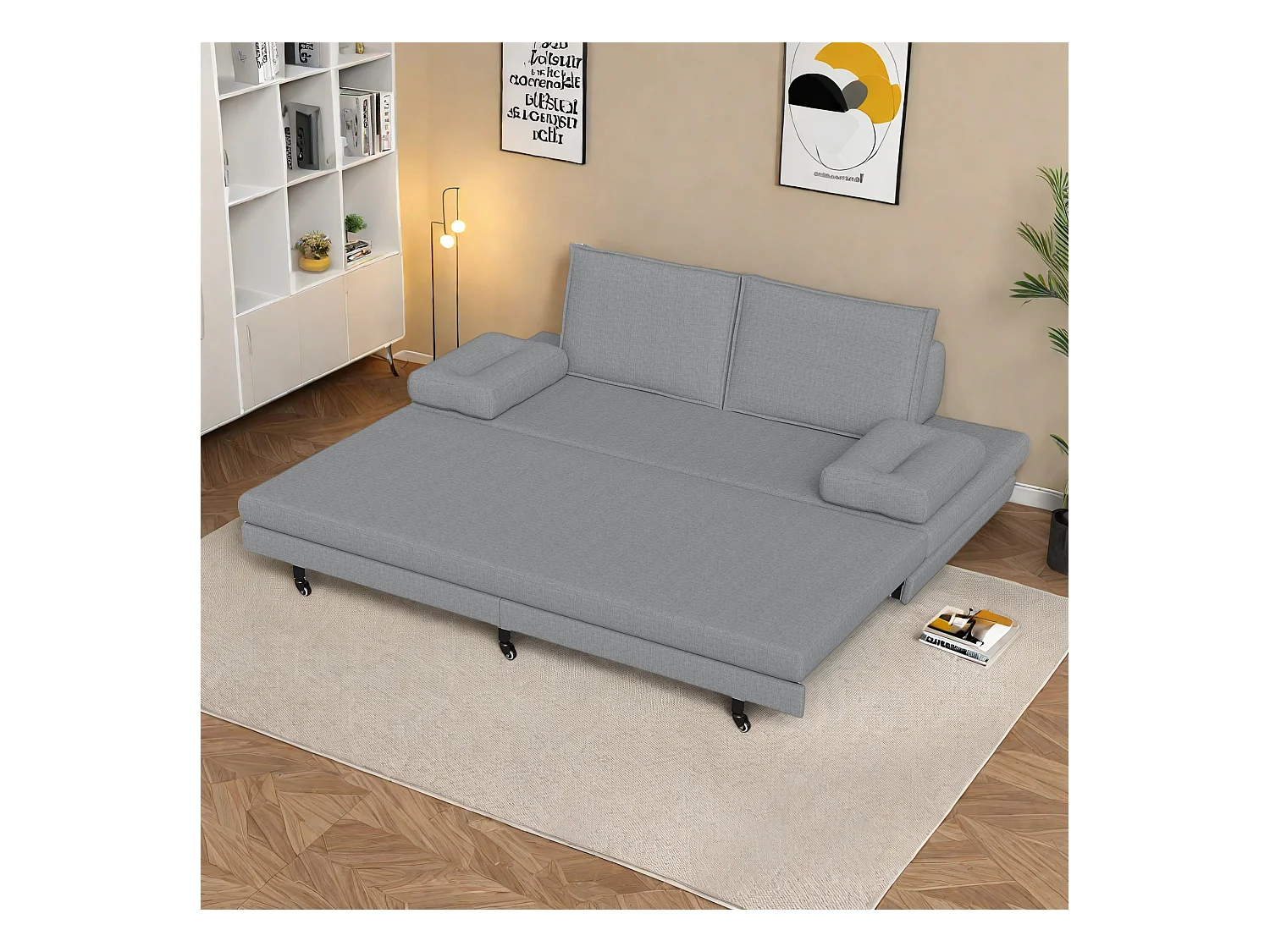 Canapé-lit en tissu gris 90x200 cm, extensible jusqu’à 180x200 cm, pliable et pratique pour gain de place