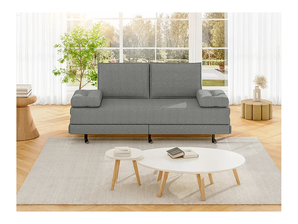 Canapé-lit en tissu gris 90x200 cm, extensible jusqu’à 180x200 cm, pliable et pratique pour gain de place