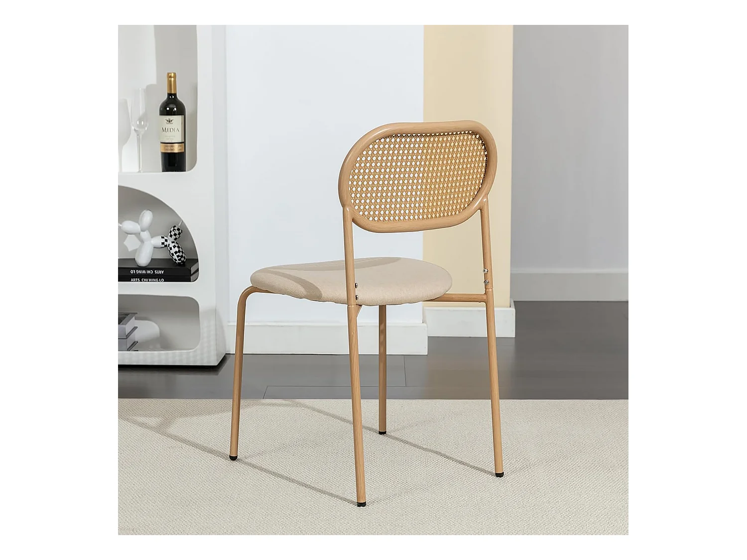 Set van 2 beige PE-rotan eetkamerstoelen met PU-gevoerde zitting, natuurlijke en moderne stijl