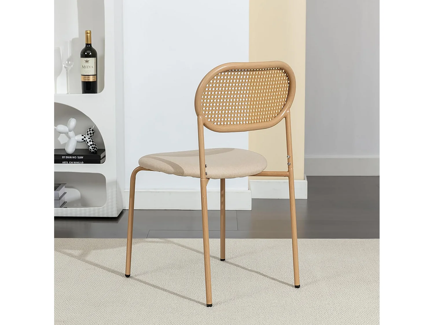 Lot de 2 chaises de salle à manger en rotin PE beige avec assise rembourrée en PU, style naturel et moderne