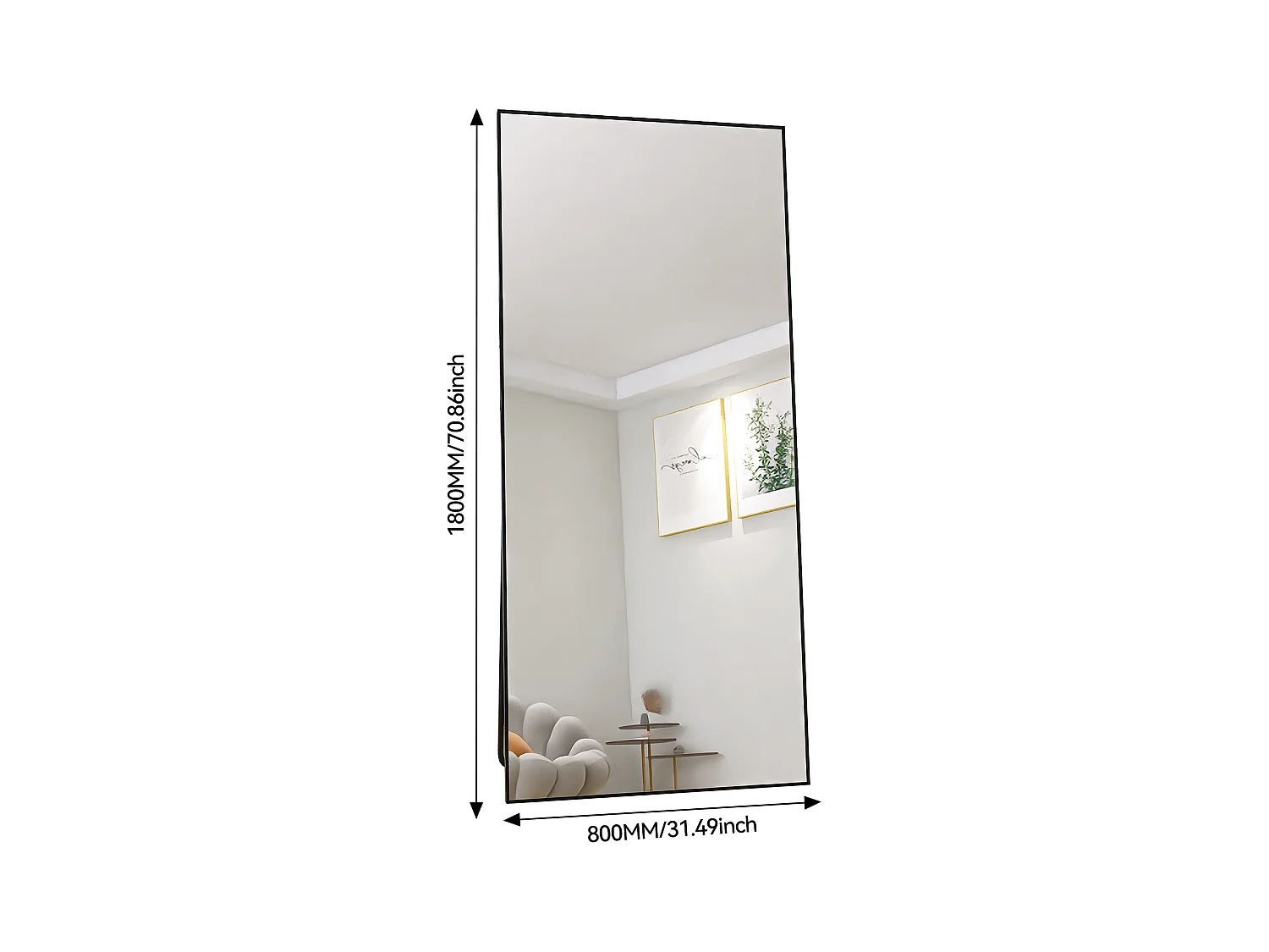 Rechthoekige make-upspiegel van gehard glas, zwart aluminium frame, 1800x800 mm, modern en elegant design