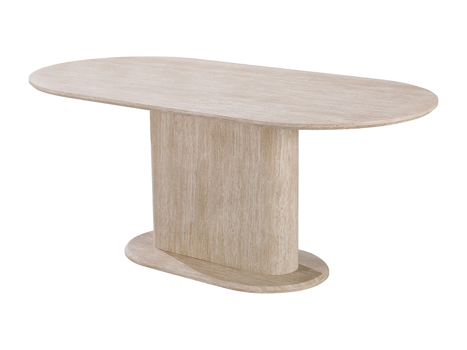 Table à manger ovale 6 à 8 personnes - Effet travertin beige - Bois MDF - LISE