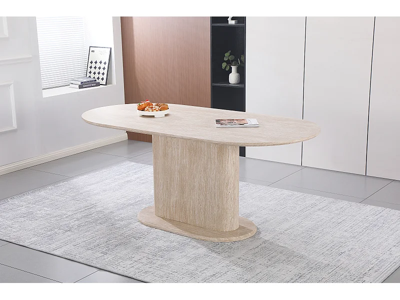 Ovale eettafel 6 tot 8 personen – Travertin beige look – MDF hout – LISE