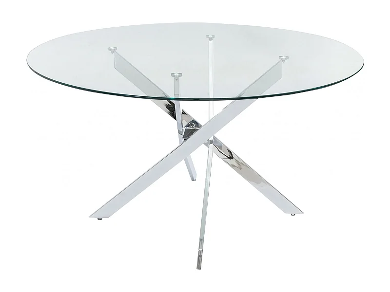 Table à manger ronde en verre trempé transparent et métal chromé – 4 personnes – CHIARA
