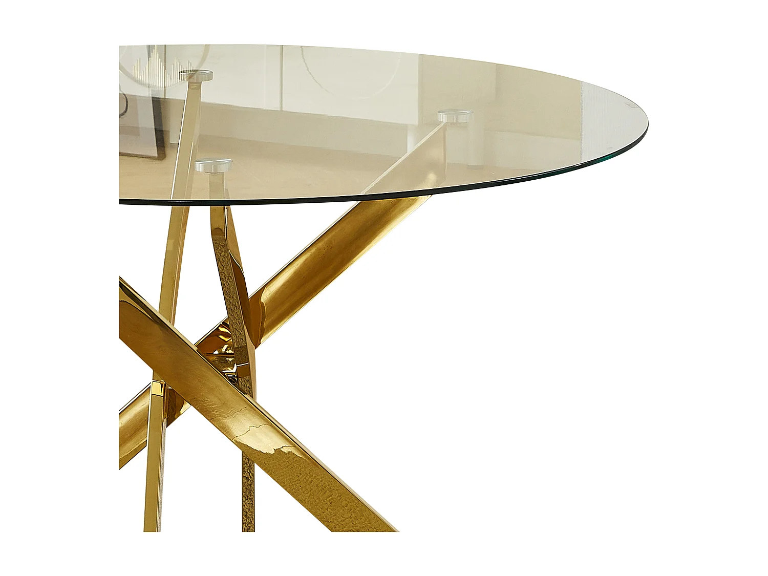 Table à manger ronde en verre trempé transparent et métal doré – 4 personnes – CHIARA