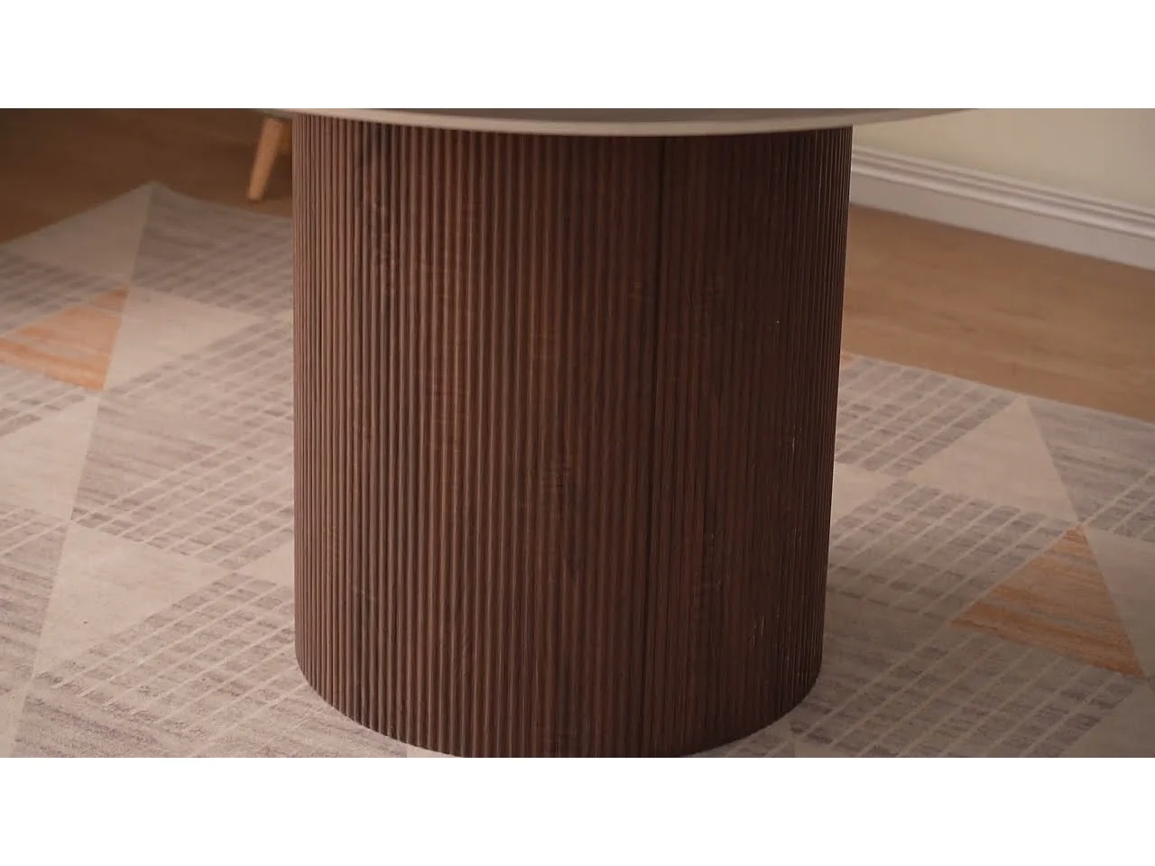 Table à manger ronde 4 personnes - Plateau en céramique noyer - Naturel foncé - ESME