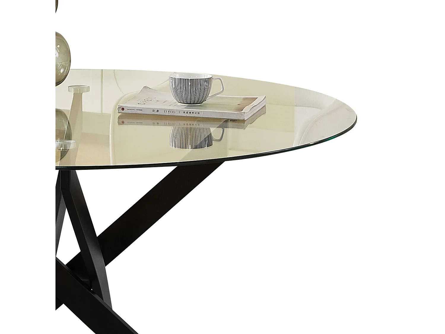 Table à manger ronde en verre trempé transparent et métal noir – 4 personnes – CHIARA
