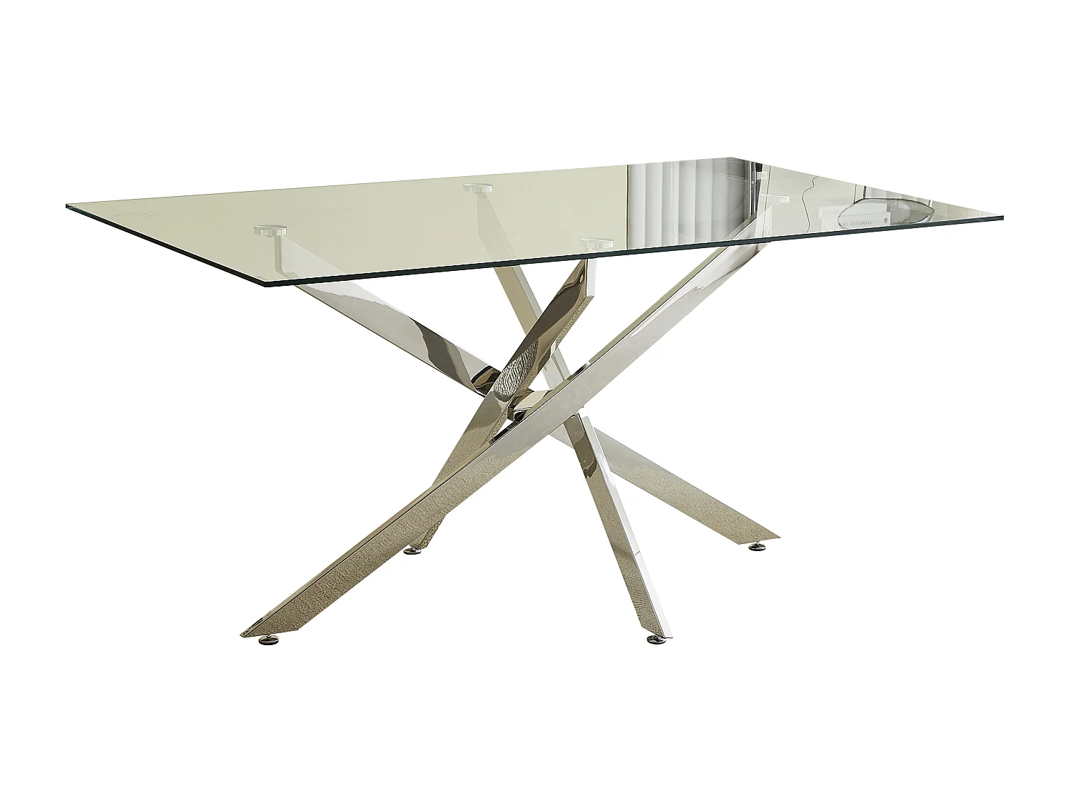 Table à manger rectangulaire en verre trempé transparent et métal chromé – 8 personnes – CHIARA