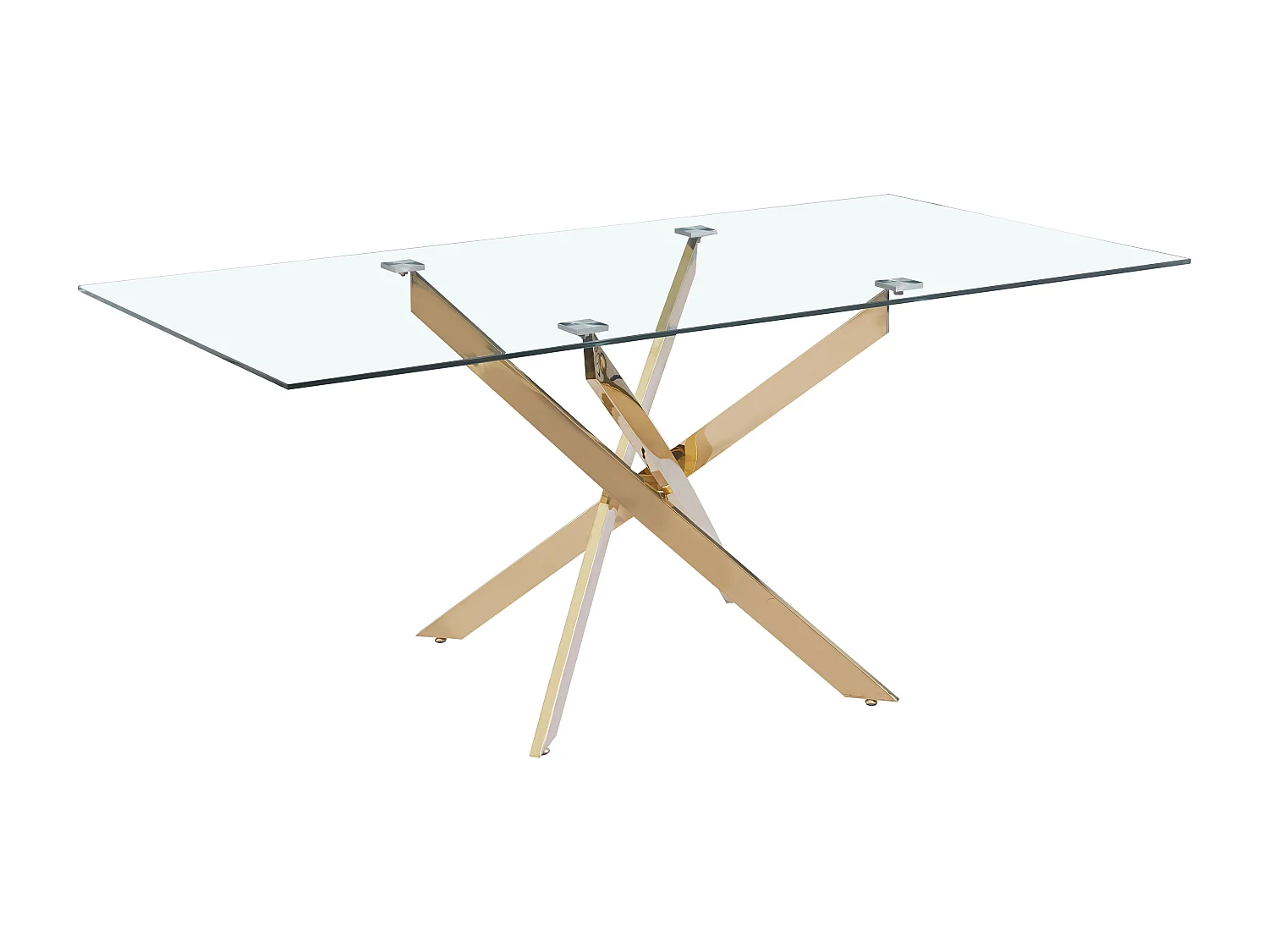 Table à manger rectangulaire en verre trempé transparent et métal doré – 6 personnes – CHIARA