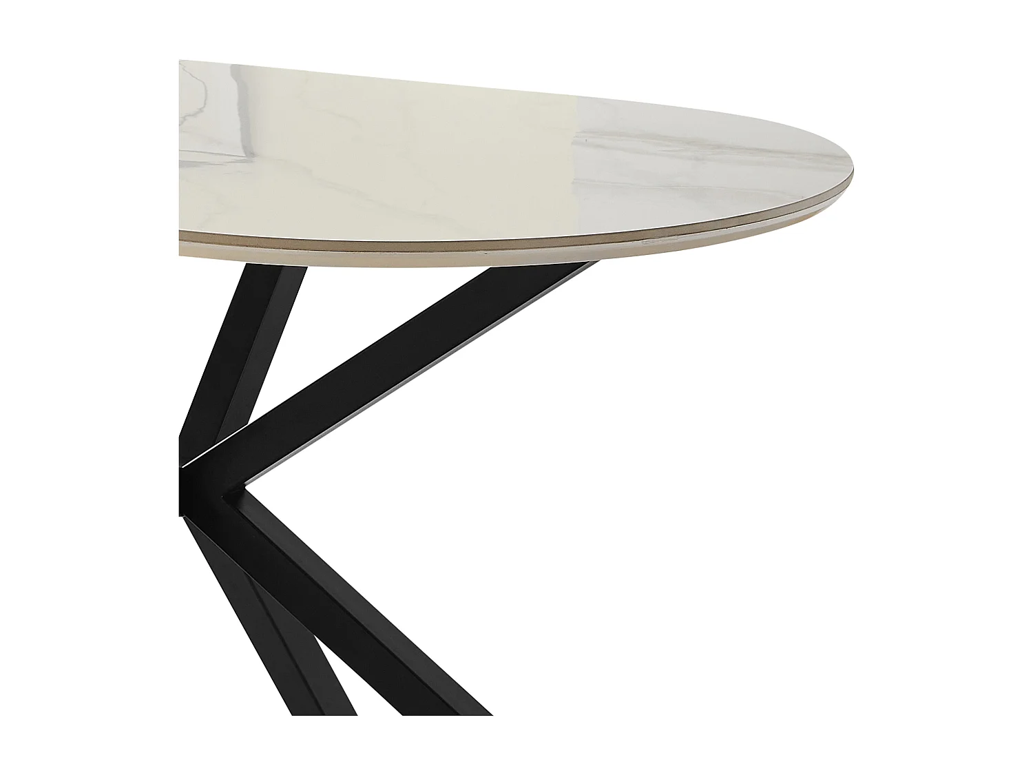 Table à manger LUCIA - 6 personnes - Plateau en céramique effet marbre blanc - Pieds en métal noir