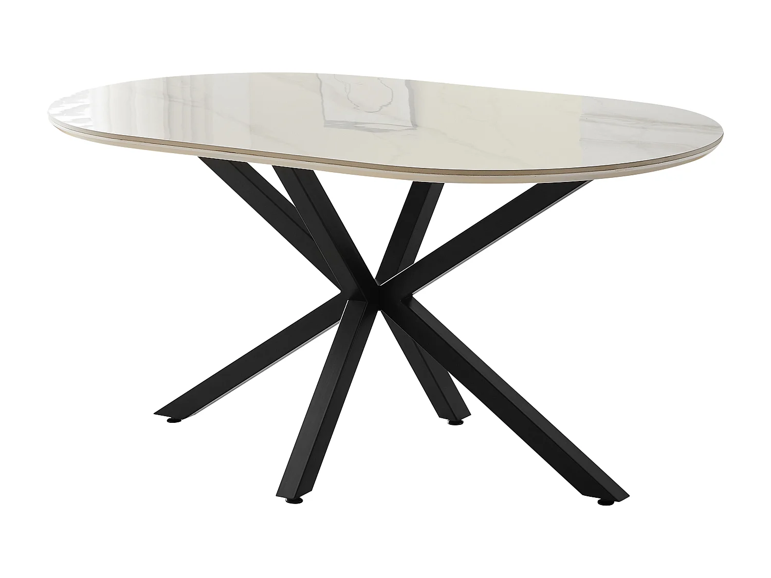 Table à manger LUCIA - 6 personnes - Plateau en céramique effet marbre blanc - Pieds en métal noir