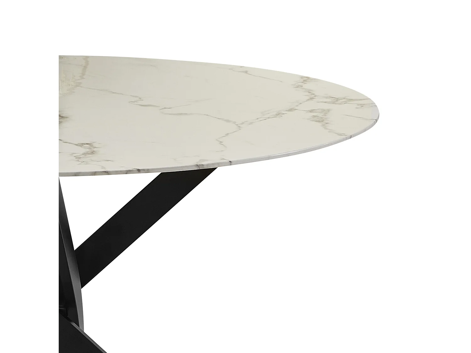 Table à manger ronde en verre trempé - Effet marbre blanc et métal noir – 4 personnes – CHIARA
