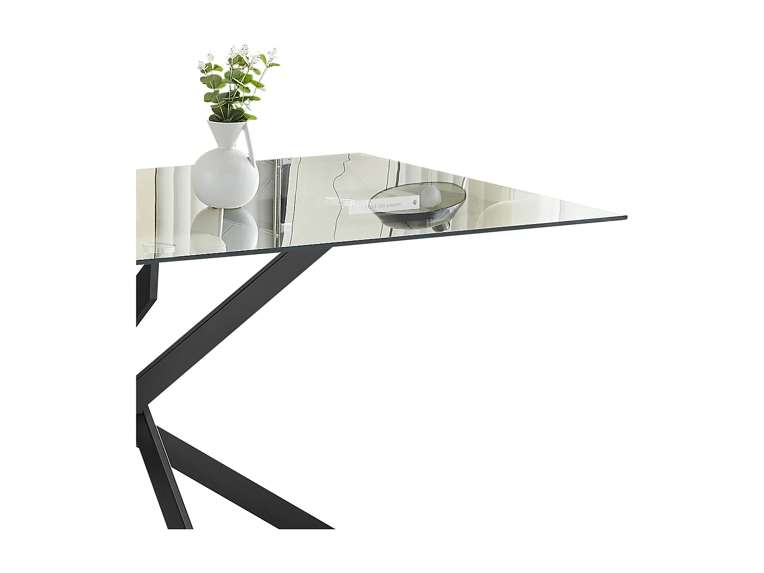 Table à manger rectangulaire en verre trempé transparent et métal noir – 6 personnes – CHIARA
