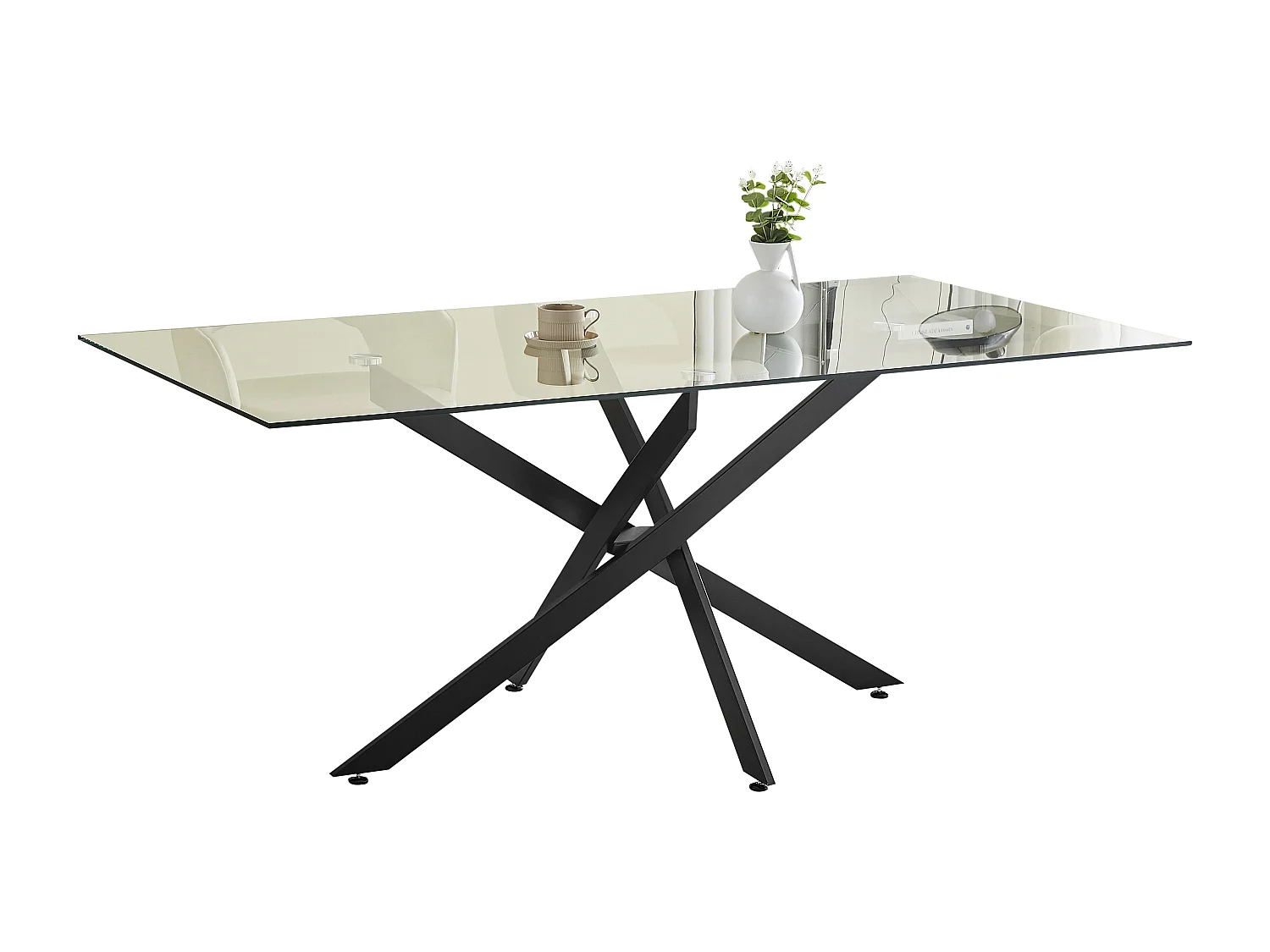 Table à manger rectangulaire en verre trempé transparent et métal noir – 6 personnes – CHIARA
