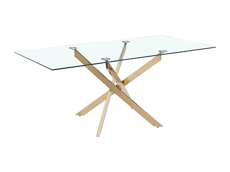 Table à manger rectangulaire en verre trempé transparent et métal doré – 8 personnes – CHIARA