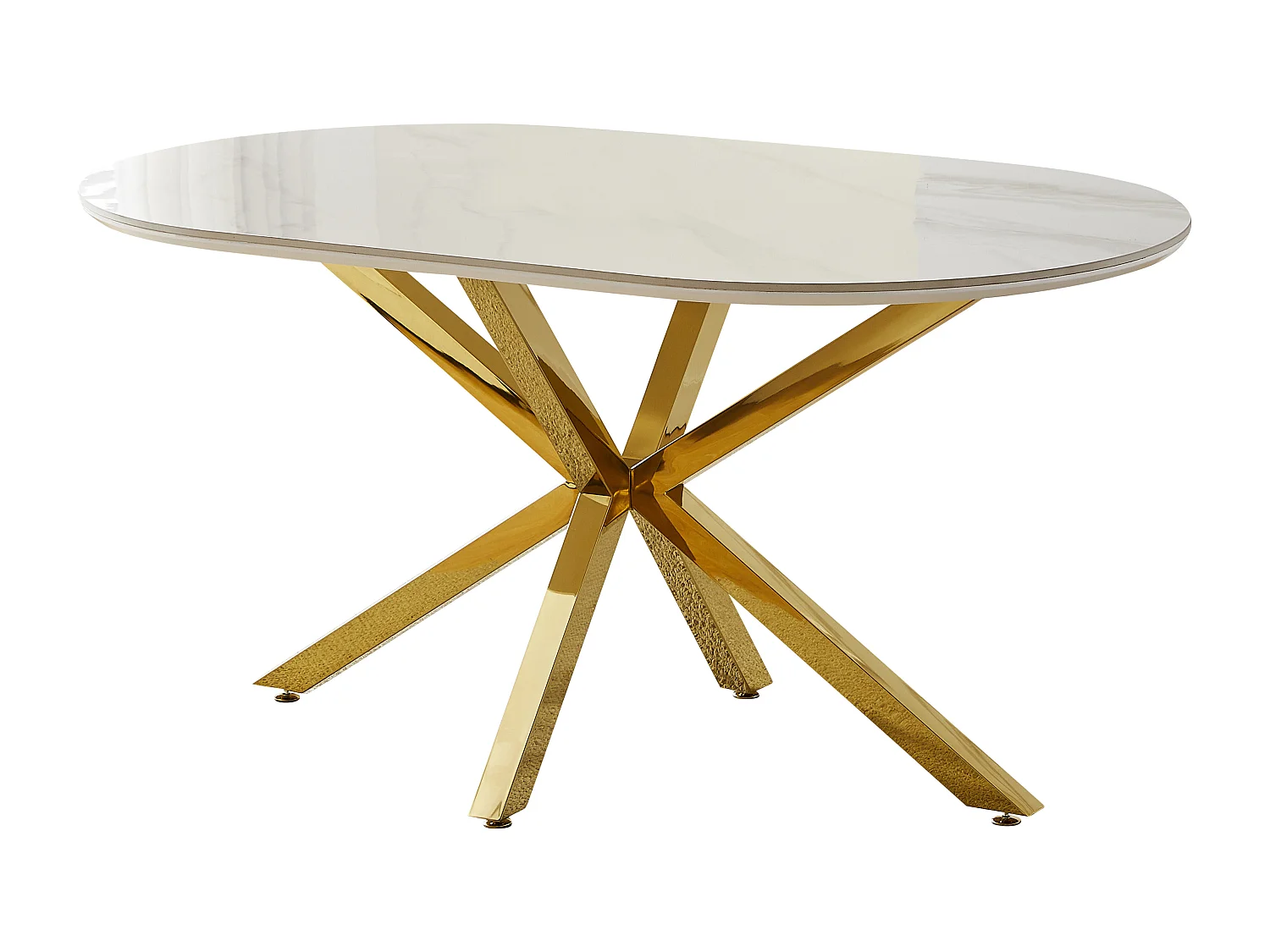 Table à manger LUCIA - 6 personnes - Plateau en céramique effet marbre blanc - Pieds en métal doré