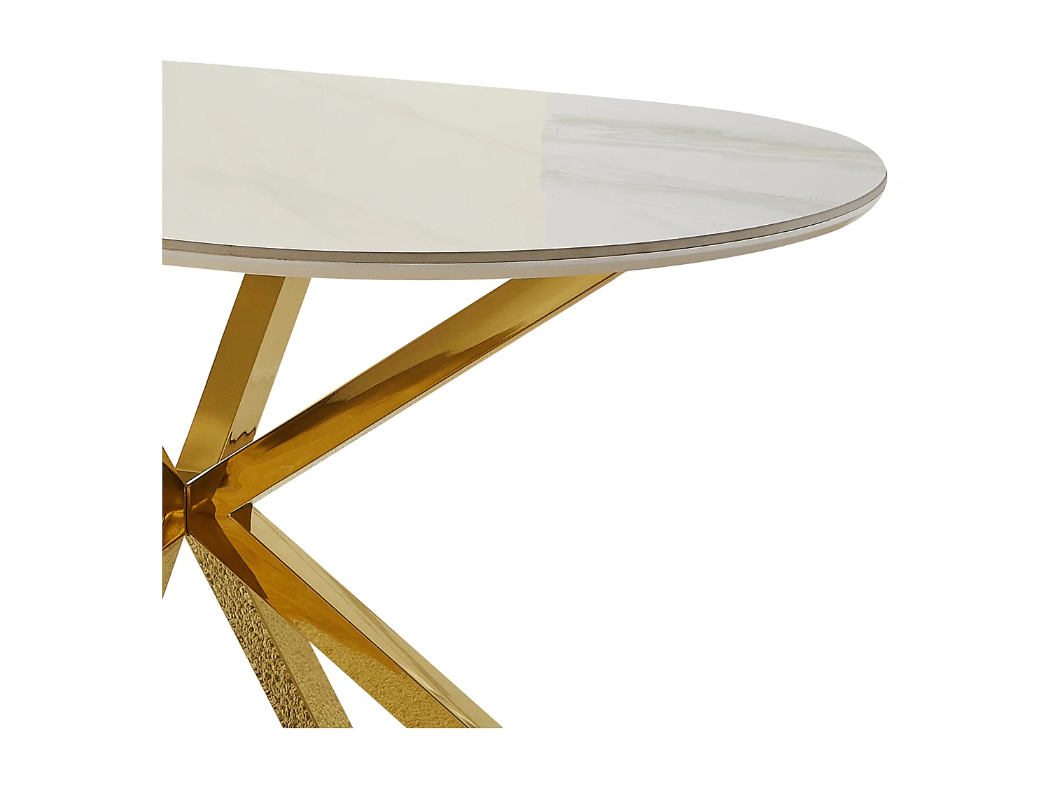 Table à manger LUCIA - 6 personnes - Plateau en céramique effet marbre blanc - Pieds en métal doré